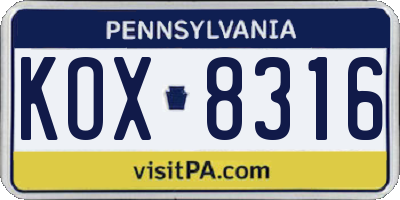 PA license plate KOX8316