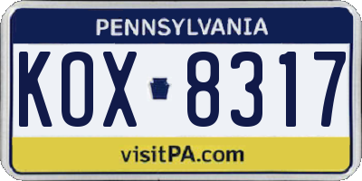PA license plate KOX8317