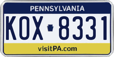 PA license plate KOX8331