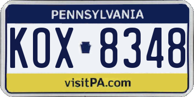 PA license plate KOX8348
