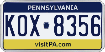 PA license plate KOX8356