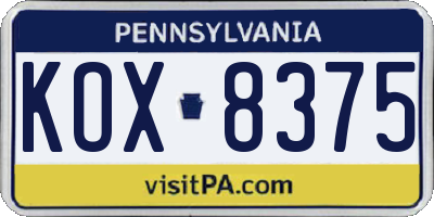 PA license plate KOX8375