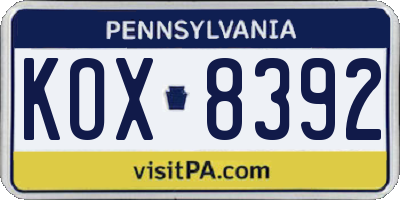 PA license plate KOX8392