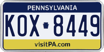 PA license plate KOX8449