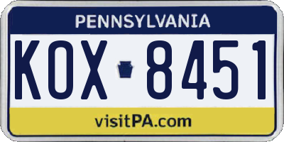 PA license plate KOX8451
