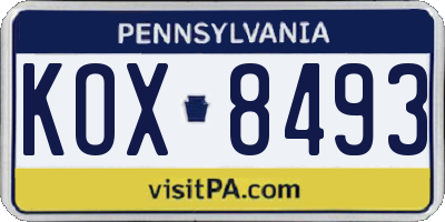 PA license plate KOX8493