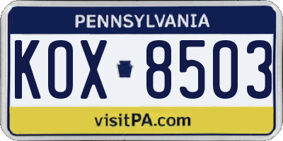 PA license plate KOX8503