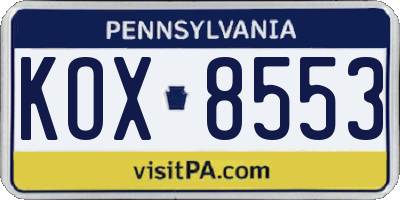 PA license plate KOX8553