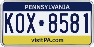PA license plate KOX8581