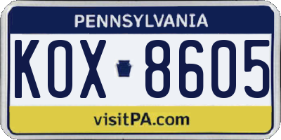PA license plate KOX8605