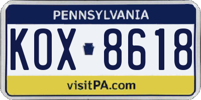 PA license plate KOX8618