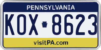 PA license plate KOX8623
