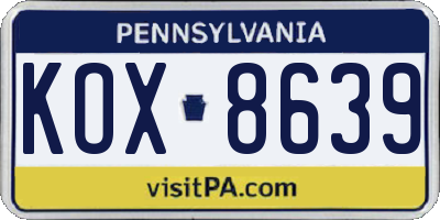 PA license plate KOX8639