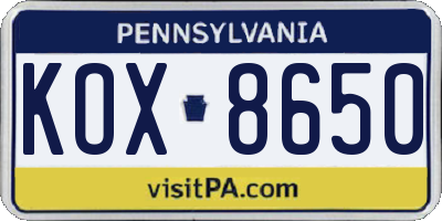 PA license plate KOX8650