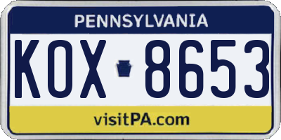 PA license plate KOX8653