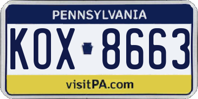 PA license plate KOX8663