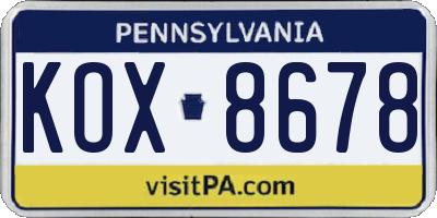 PA license plate KOX8678