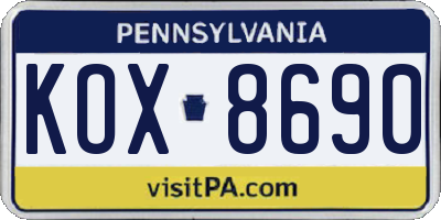 PA license plate KOX8690