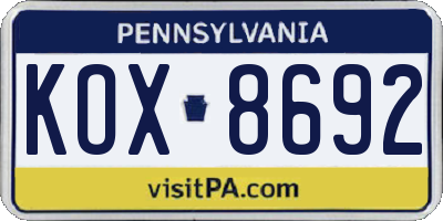 PA license plate KOX8692