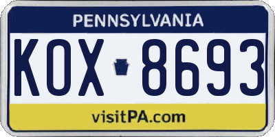 PA license plate KOX8693