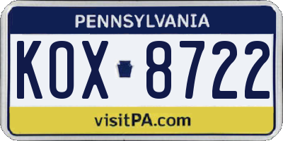 PA license plate KOX8722