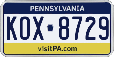 PA license plate KOX8729