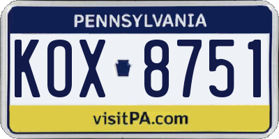 PA license plate KOX8751