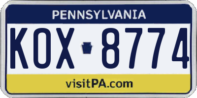 PA license plate KOX8774
