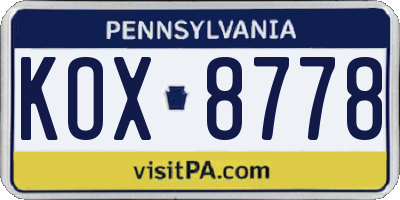 PA license plate KOX8778