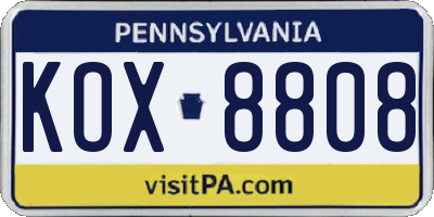 PA license plate KOX8808