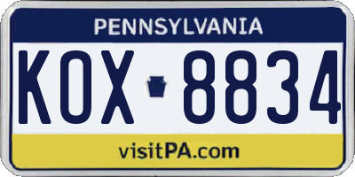 PA license plate KOX8834