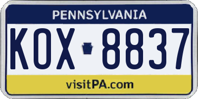 PA license plate KOX8837