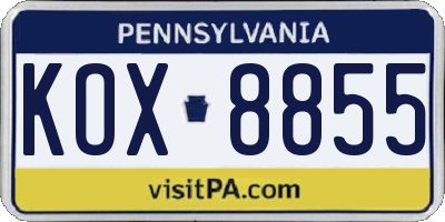 PA license plate KOX8855