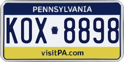 PA license plate KOX8898