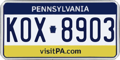 PA license plate KOX8903