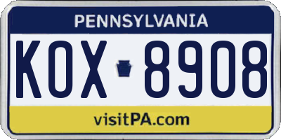 PA license plate KOX8908