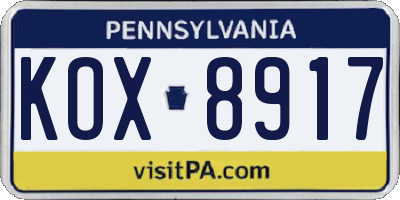 PA license plate KOX8917