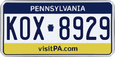 PA license plate KOX8929