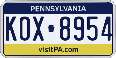 PA license plate KOX8954