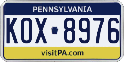 PA license plate KOX8976