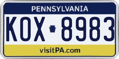 PA license plate KOX8983
