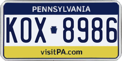 PA license plate KOX8986