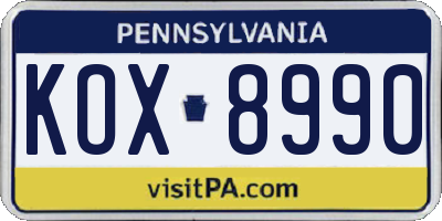 PA license plate KOX8990