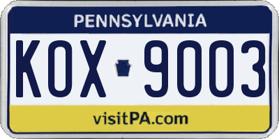 PA license plate KOX9003