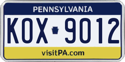 PA license plate KOX9012