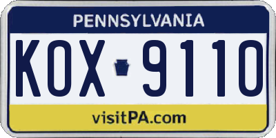 PA license plate KOX9110