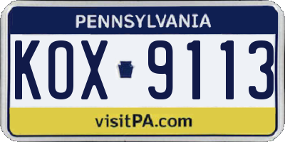 PA license plate KOX9113