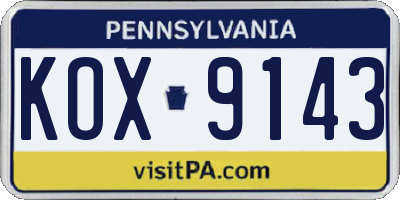 PA license plate KOX9143