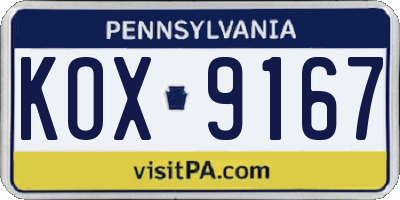 PA license plate KOX9167