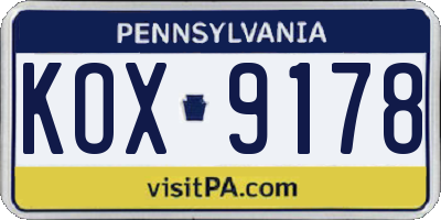 PA license plate KOX9178